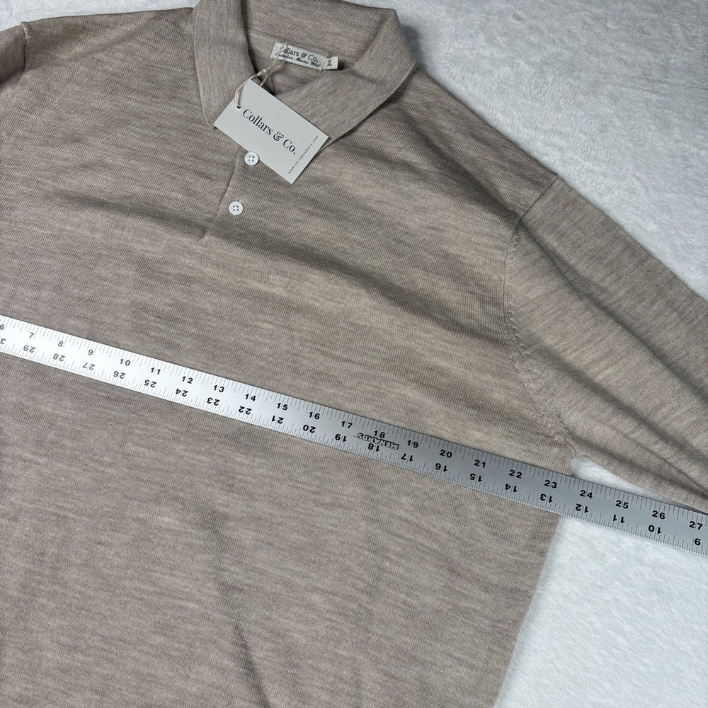 NWT Collars & Co Australian Merino Wool Men's XL Tan Long Sleeve Polo Button - Picture 4 of 7
